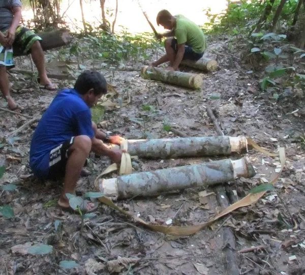 building a balsa to navigate during our survival tour in yanayacu river